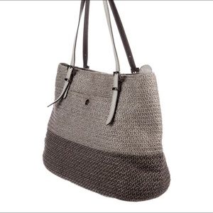 Eric Javits Raffia Tote Bag - Grey With Green Print Interior!!